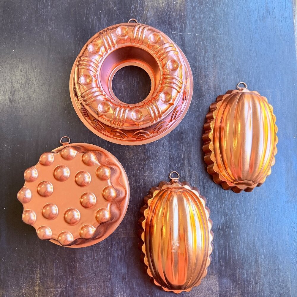 Vintage Copper Kitchen Mold Set Wall Hanging Decor Retro Bakeware Farmhouse Char